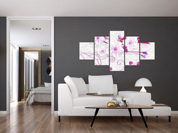 Obraz gałązki z kwiatami (125x70 cm)