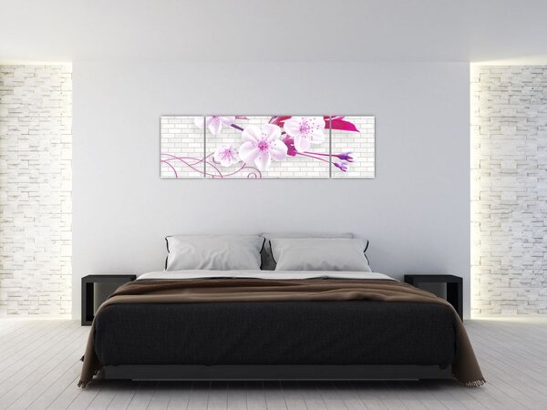 Obraz gałązki z kwiatami (170x50 cm)