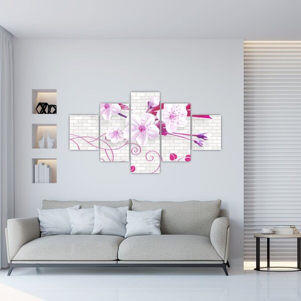 Obraz gałązki z kwiatami (125x70 cm)