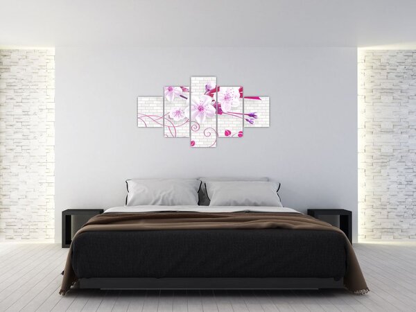 Obraz gałązki z kwiatami (125x70 cm)