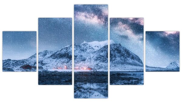 Obraz gór z gwieździstym niebem (125x70 cm)