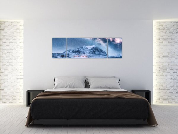 Obraz gór z gwieździstym niebem (170x50 cm)