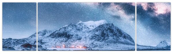 Obraz gór z gwieździstym niebem (170x50 cm)