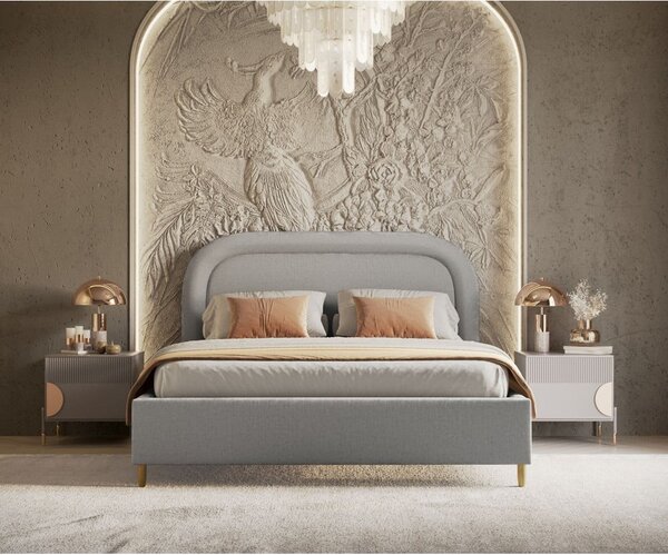 Jasnoszare tapicerowane łóżko dwuosobowe ze schowkiem i stelażem 140x200 cm Mija – Maison de Rêve