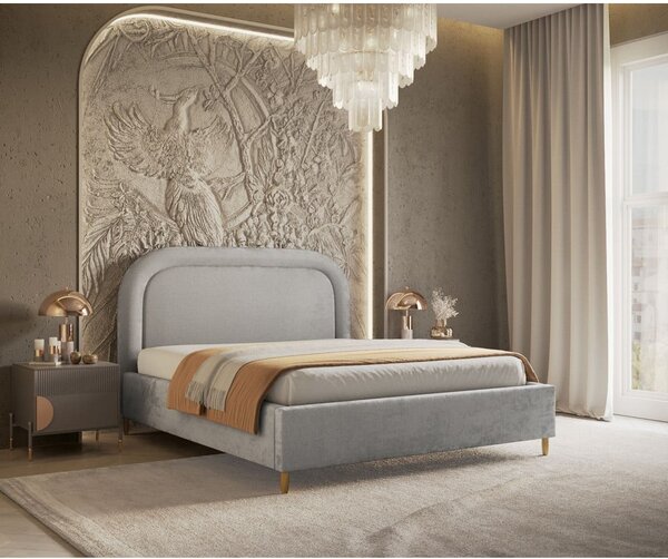 Jasnoszare tapicerowane łóżko dwuosobowe ze schowkiem i stelażem 140x200 cm Mija – Maison de Rêve