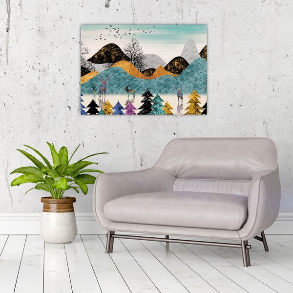 Obraz graficzny z jeleniem (70x50 cm)