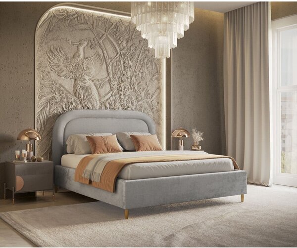 Jasnoszare tapicerowane łóżko dwuosobowe ze schowkiem i stelażem 140x200 cm Mija – Maison de Rêve