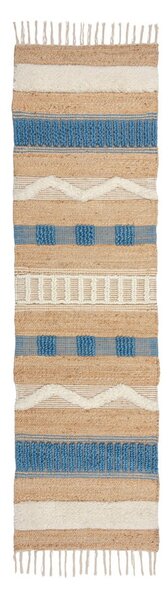 Niebiesko-naturalny chodnik z mieszanki juty tkany ręcznie 60x230 cm Medina Jute – Flair Rugs
