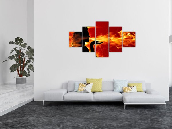 Obraz kobiety z płomieniami (125x70 cm)