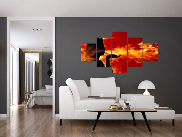 Obraz kobiety z płomieniami (125x70 cm)