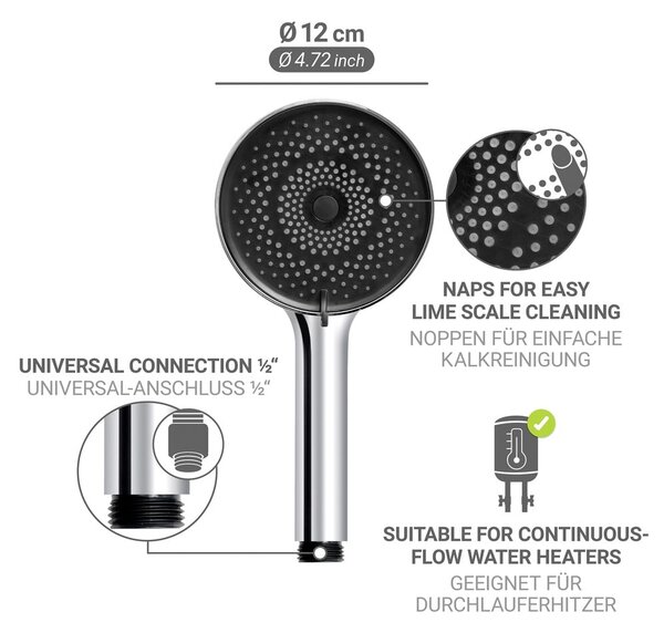Plastikowa słuchawka prysznicowa w kolorze srebra ø 12 cm Softwater – Wenko