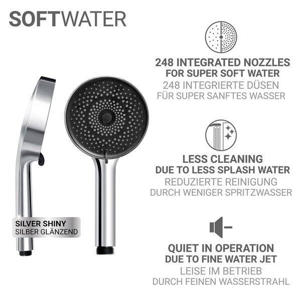 Plastikowa słuchawka prysznicowa w kolorze srebra ø 12 cm Softwater – Wenko