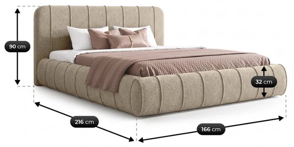 Łóżko Tapicerowane Slim 140x200 cm DAVEN z Pojemnikiem Beżowe Boucle Glamour