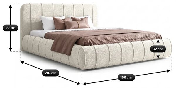 Łóżko Tapicerowane Slim 160x200 cm DAVEN z Pojemnikiem Kremowe Boucle Glamour