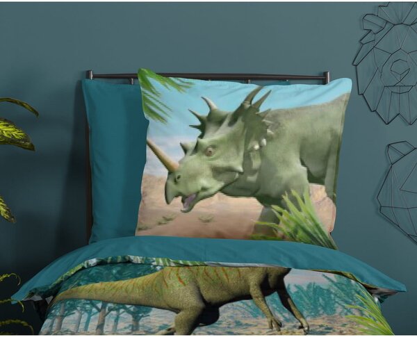 Zielono-niebieska bawełniana pościel dziecięca jednoosobowa 140x200 cm Dino – Good Morning