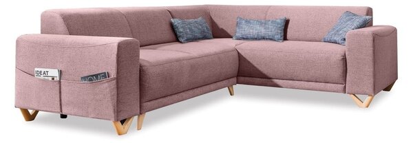 Różowy rozkładany/ze schowkiem narożnik (prawostronny/w kształcie litery L) Classy Sophie – Miuform