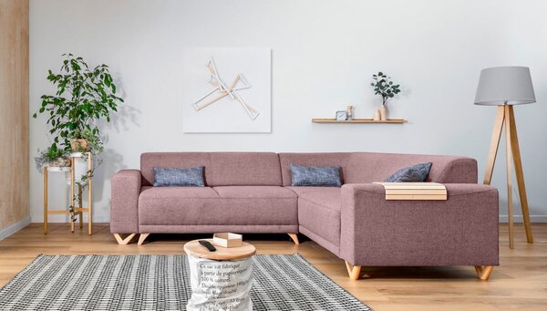 Różowy rozkładany/ze schowkiem narożnik (prawostronny/w kształcie litery L) Classy Sophie – Miuform