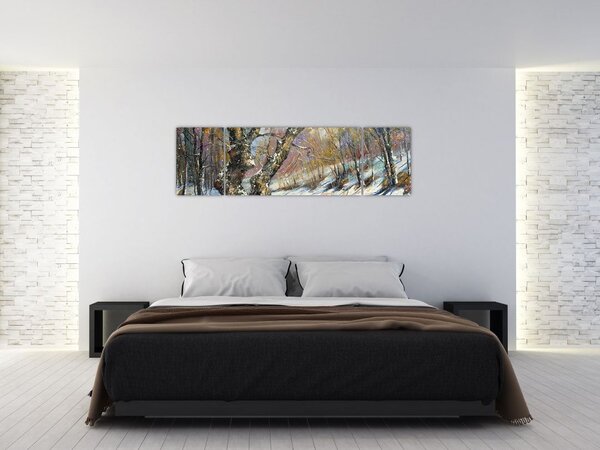 Obraz namalowanego zimowego krajobrazu (170x50 cm)
