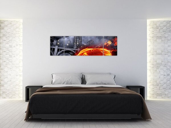 Obraz płonącego samochodu (170x50 cm)