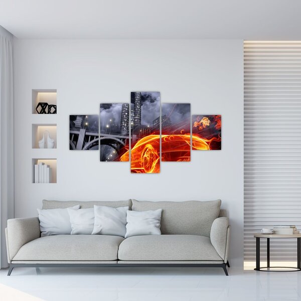 Obraz płonącego samochodu (125x70 cm)