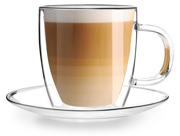 Zestaw 2 szklanych filiżanek z podwójną ścianką i spodkami Vialli Design, 250 ml