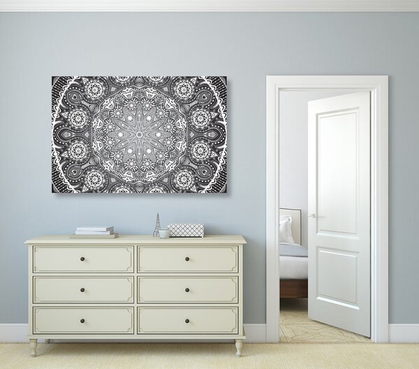 Obraz Mandala ornamentalna z koronką w wersji czarno-białej