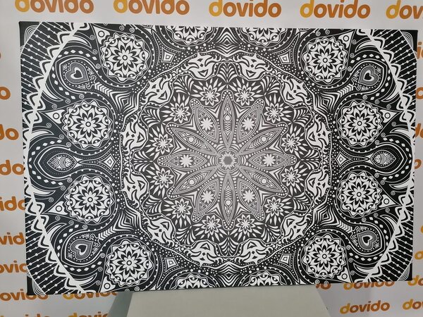 Obraz Mandala ornamentalna z koronką w wersji czarno-białej