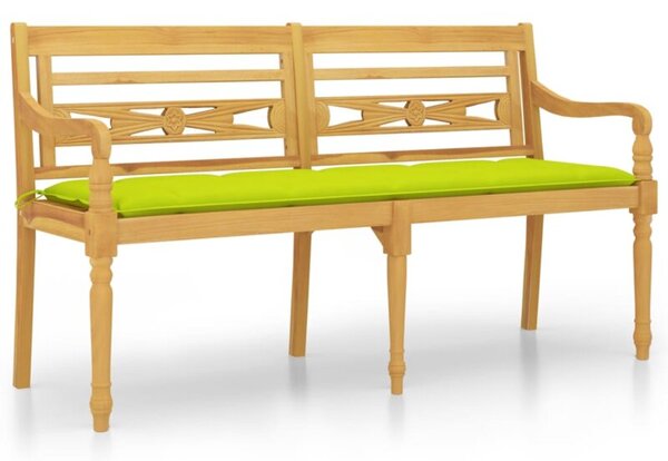Ławka batavia z jasnozielony poduszką,150cm, lite drewno tekowe