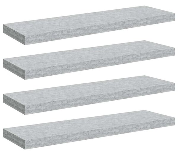 Półki ścienne, 4 szt., szarość betonu, 80 x 23,5 x 3,8 cm, mdf