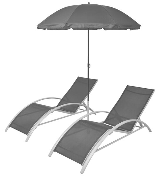 Leżaki z parasolem, aluminiowe, czarne