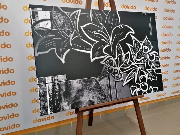Obraz ilustracja kwiatowa w wersji czarno-białej
