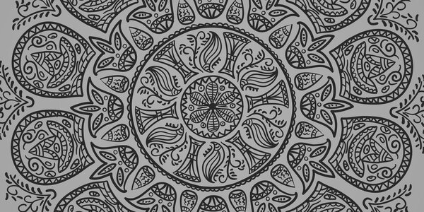 Obraz Mandala z abstrakcyjnym naturalnym wzorem w wersji czarno-białej
