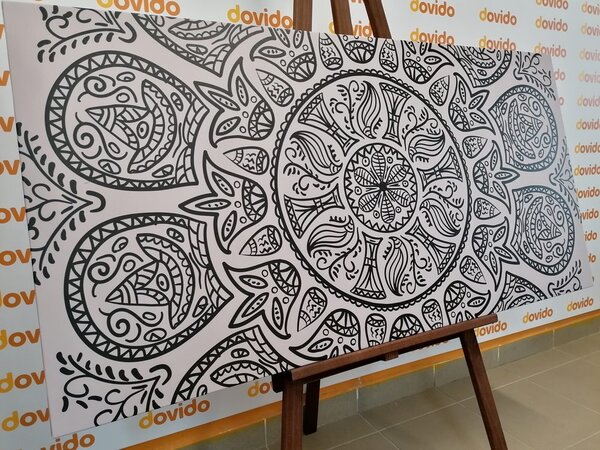 Obraz Mandala z abstrakcyjnym naturalnym wzorem w wersji czarno-białej