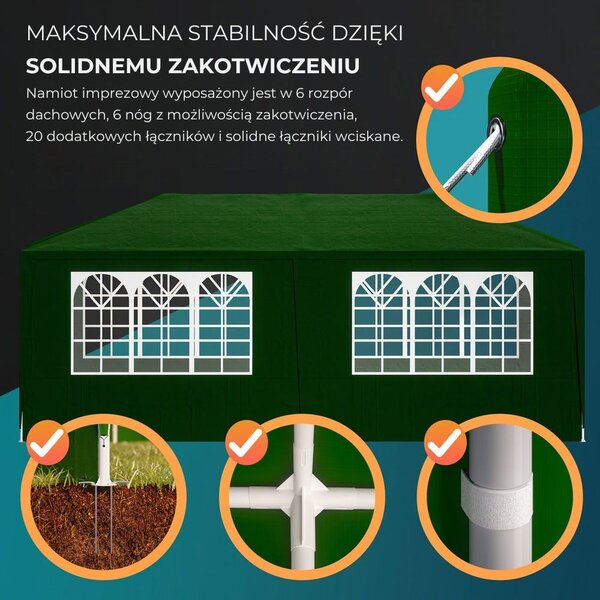 Namiot imprezowy NEAPOL, 3x6m, zielona Jurhan