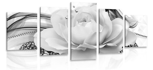 5-częściowy obraz luksusowa róża w wersji czarno-białej