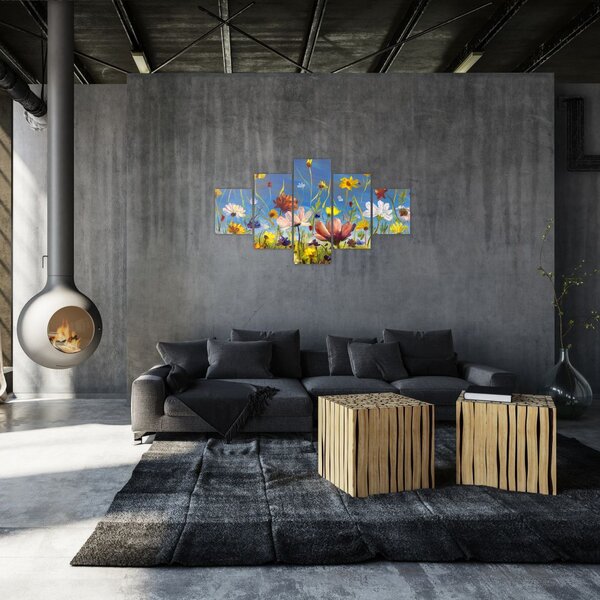 Malowany obraz kwitnącej łąki (125x70 cm)