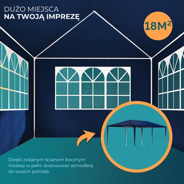 Namiot imprezowy NEAPOL, 3x6m, niebieska Jurhan