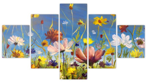 Malowany obraz kwitnącej łąki (125x70 cm)