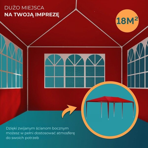 Namiot imprezowy NEAPOL, 3x6m, czerwona Jurhan