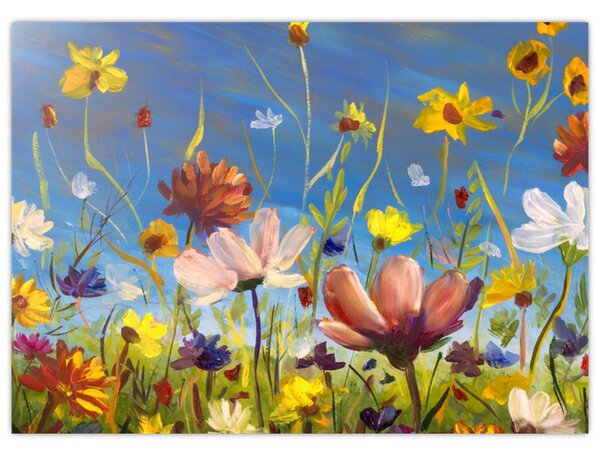 Malowany obraz kwitnącej łąki (70x50 cm)