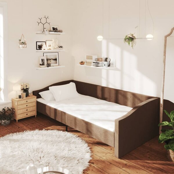 Rama łóżka z USB, ciemnobrązowa, obita tkaniną, 90x200 cm