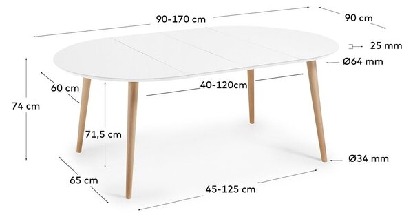Biały okrągły rozkładany stół z białym blatem ø 90 cm Oqui – Kave Home