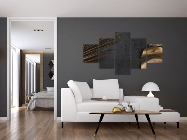 Obraz ze złotymi liśćmi (125x70 cm)
