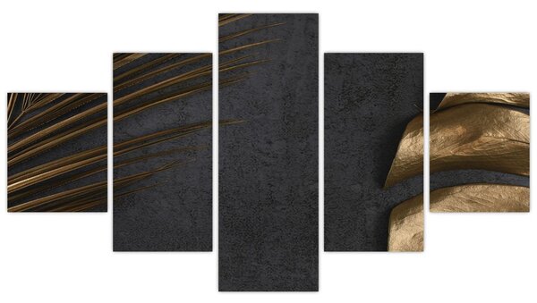 Obraz ze złotymi liśćmi (125x70 cm)