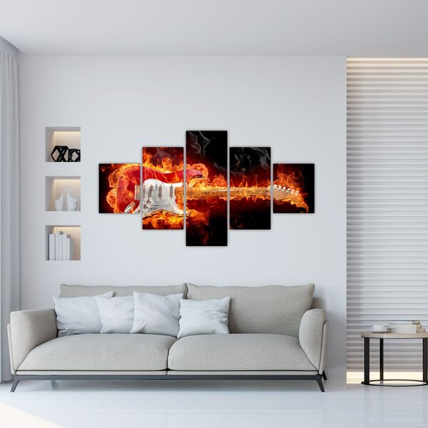 Obraz - Gitara w płomieniach (125x70 cm)