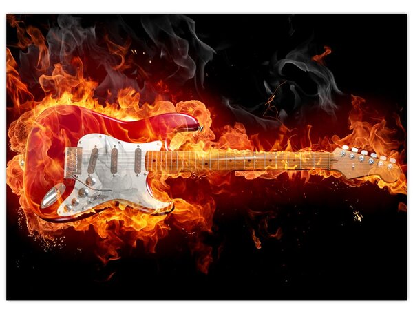 Obraz - Gitara w płomieniach (70x50 cm)
