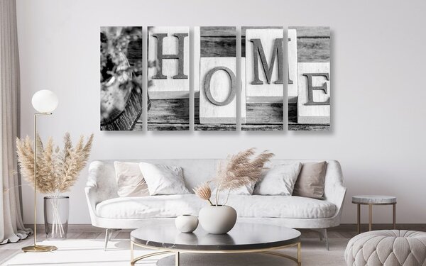 5-częściowy obraz litery Home w wersji czarno-białej