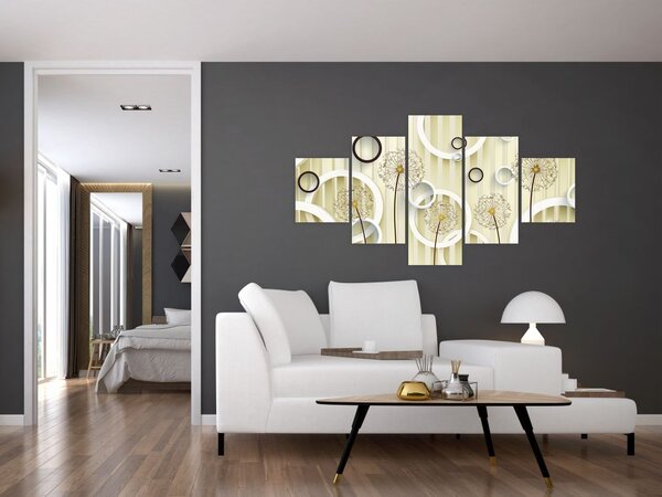 Abstrakcyjny obraz z dmuchawcami (125x70 cm)