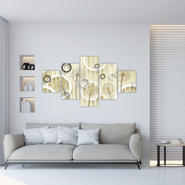 Abstrakcyjny obraz z dmuchawcami (125x70 cm)