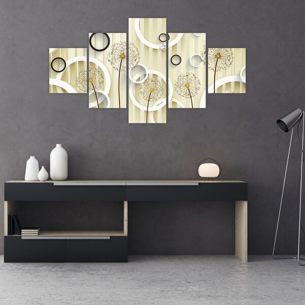 Abstrakcyjny obraz z dmuchawcami (125x70 cm)